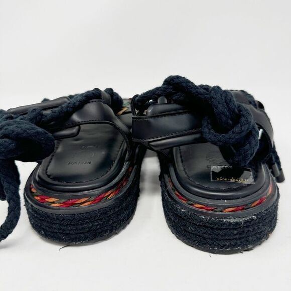 FARM RIO | Black Rope Strappy Flatform Sandals Made in Brazil Women’s Size US 8 - Picture 7 of 13